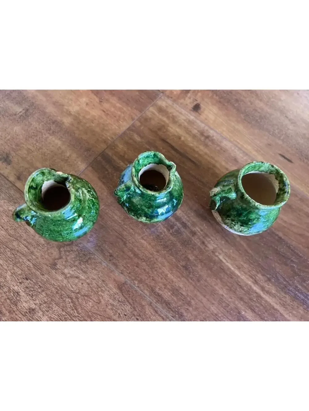 Set of 5 Small Green Ceramic Miniature Vases